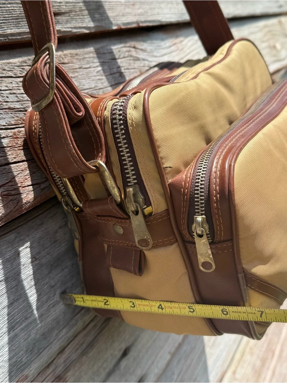 Canvas Travel Messenger Camera Bag, Tan and Brown, zippered, vintage retro